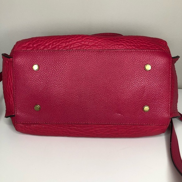 NWOT Cranberry Red Pebble Leather Large Satchel Crossbody Barrel Bag - Picture 12 of 15